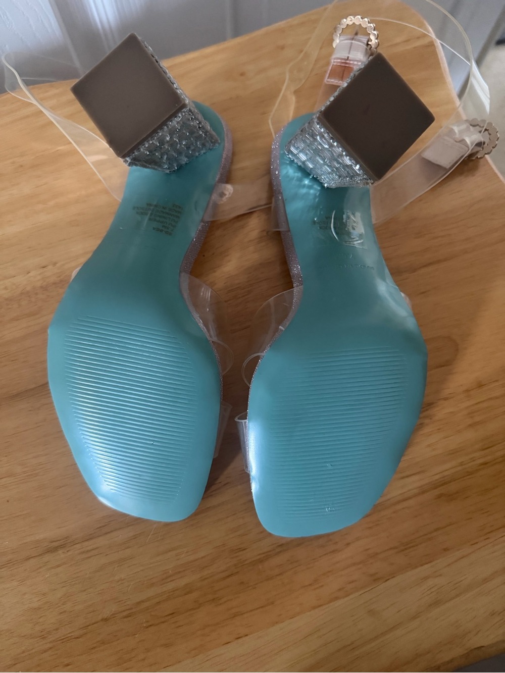Betsey Johnson Clear Strap Glitter Block Heel Sandals - Pink Glitter - Picture 4 of 5
